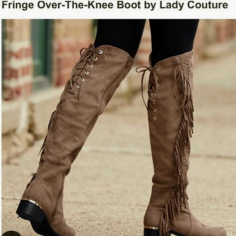 SOLD Lady Couture Fringe/Laced Boots Euro 39 Like New - Picture 2 of 5